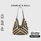 CHARLIE&KELLI CK品牌輕奢包包女包2025新款編織腋下包餃子包單肩包斜挎沙灘包 黑色