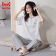 貓人睡衣女夏春季套裝純棉質(zhì)女士韓版休閑寬松短袖長(cháng)褲可外穿家居服 8853灰色 M ( 建議80-100斤)