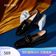 NINE WEST/玖熙復古樂(lè )福鞋優(yōu)雅方跟低跟一腳蹬金屬扣女鞋NF250003FK黑色 37