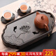 從簡(jiǎn)黑檀木茶盤(pán)家用小型壺承茶壺墊中式簡(jiǎn)約高檔茶具雞翅木蓄水茶托盤(pán) 黑檀荷趣茶盤(pán) 32*16*5.5cm海棠款