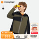 moodytiger男童外套防風(fēng)拒水春秋兒童外套童裝連帽撞色拼接彈力透氣戶(hù)外風(fēng)衣 炭黑色 140 cm