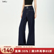 百圖betu女裝2025夏季新款牛仔闊腿褲撞色線(xiàn)微喇仿牛仔長(cháng)褲女2507X04 深牛仔藍 L