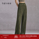 納薇（naivee）褶皺垂墜感簡(jiǎn)約直筒褲休閑長(cháng)褲女三宅風(fēng)褲子商場(chǎng)同款春新款 追塵綠 M 160/66A