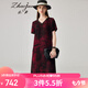 兆君2024春夏真絲新款中式古風(fēng)印花連衣裙女短袖香云紗桑蠶絲裙子 紅色 XL