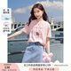 香影（xiangying）【抗菌】粉色圓領(lǐng)t恤女夏2025新款短袖落肩寬松體恤印花上衣 粉紅 S