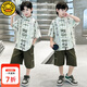 G.DUCKKIDS漢服男童套裝夏季新中式兒童唐裝國潮風(fēng)表演服帥氣男孩古風(fēng)少爺服 綠色唐裝 160 （建議身高150cm 13-14歲）