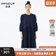 MOVEUP幻走2022秋季新款.FUN系列圓領(lǐng)泡泡袖格子設(shè)計師針織連衣裙 深寶藍 L