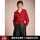 ELLE法式本命年設計感翻領(lǐng)針織開(kāi)衫女2025春季新款新年紅色毛衣上衣 紅色 M