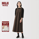 無印良品（MUJI）女式 易干平紋無袖連衣裙 女裝裙子長裙背心裙25年秋季連身裙 棕色格紋 M （160/84A）