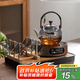 憶壺茶（YIHUTEA） 茶壺玻璃泡茶壺側(cè)把過(guò)濾煮茶壺加厚耐熱電陶爐燒水壺養(yǎng)生煮茶器 【10件套】850ML黑色壺+木紋爐