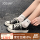 卓詩尼女鞋高幫帆布鞋女2025新款春夏百搭厚底學生布鞋休閑板鞋子 黑 37