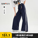 三福休閑褲2025夏季精美掛飾花邊杠條寬松闊腿褲女裝505956 寶藍(lán)色 M