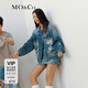 MO&Co.夾克外套夏航海個(gè)性趣味涂鴉倒繭廓形翻領(lǐng)牛仔下擺調節摩安珂 牛仔藍色 M 165