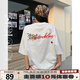 404MOBGANG【徐藝洋同款】手寫花卉刺繡重磅短袖T恤美式寬松涼感防曬情侶 白花灰色 L