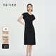 納薇（naivee）商場(chǎng)同款夏新款東方簡(jiǎn)奢風(fēng)新中式盤(pán)扣開(kāi)衩修身黑色短袖連衣裙女 黑色 M 160/84A