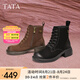 他她（TATA）牧野山林粗跟復(fù)古馬丁靴女靴子英倫加絨冬短靴新WZQ02DD4 黑色（馬丁靴） 36