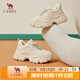 駱駝（CAMEL）老爹鞋女網(wǎng)布皮面拼接雙系帶厚底休閑鞋 L24S283079 杏色 37