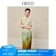 HECO【翠墨山水】新中式2025夏季新品人絲暈染雪紡水滴領(lǐng)旗袍連衣裙女 淺綠色 M