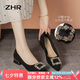 ZHR淺口單鞋女氣質(zhì)尖頭休閑女鞋時尚水鉆方扣鞋子女 BL180 黑色 37 