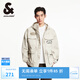 杰克·瓊斯（JACK&JONES）25年男裝戶(hù)外工裝風(fēng)外套男春秋款寬松滿印連帽休閑夾克男士多口袋 C63卡其色 M