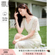 香影（xiangying）v領(lǐng)蕾絲連衣裙女2025夏季新款重工米白色高級感法式鏤空裙子 米色 M
