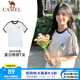 駱駝純棉T恤女2025春夏休閑簡約三條杠微寬松純棉短袖上衣男 N056A，無際白/幻影黑 ，中性【微寬版】 XS