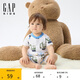 GAP嬰兒2025夏季新款滿印撞色圓領(lǐng)棉質(zhì)短袖連體衣兒童裝774562