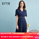 愛特愛（EITIE）氣質(zhì)優(yōu)雅V領(lǐng)收腰裙子壓褶釘珠連衣裙夏新款高端女裝B2407322 深海藍31 M 160