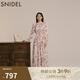 SNIDEL秋冬甜美碎花系帶收腰百褶雪紡連衣裙SWFO245033 粉米色 M （1）