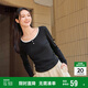 森馬（Semir）長(zhǎng)袖T恤女短款撞色打底衫簡(jiǎn)約風(fēng)秋季假兩件修身衣服101524101005