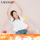 lagogo拉谷谷夏季新款白色方領(lǐng)泡泡袖襯衣減齡甜美短袖上衣女全棉 本白色(V1) 均碼