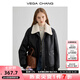 VEGA CHANG【現(xiàn)貨】加絨短外套女2025年冬新款設(shè)計(jì)感翻領(lǐng)機(jī)車風(fēng)黑色絨大衣 布林黑 S