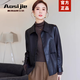 奧絲婕（Aosijie）高端品牌真皮皮衣女2025春秋新款氣質(zhì)減齡綿羊皮休閑夾克短款外套 黑色 3XL