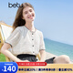 百圖betu女裝2025夏季新款襯衫小香風(fēng)波浪型撞色設(shè)計(jì)透氣短袖2407X08 米白 L