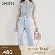SNIDEL2025春夏新品休閑百搭高腰棉感微喇牛仔褲長褲SWFP251094 淺藍(lán)色 M （1）