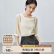 尚都比拉精致刺繡時(shí)髦專(zhuān)機線(xiàn)舒適圓領(lǐng)提五分袖飄飄雪紡衫 杏色 S
