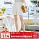 betu百圖女裝短褲女夏ins風(fēng)簡(jiǎn)約多色休閑短褲女高腰闊腿褲短褲女2204T57 杏色 L