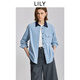 LILY2025冬新款女裝工裝撞色水洗燈芯絨翻領(lǐng)寬松休閑藍色襯衫外套 401藍色 M