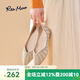 reemoor睿慕水鉆尖頭單鞋女2025夏季新款氣質(zhì)淺口珍珠百搭仙女風(fēng)平底鞋 杏色 39