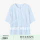 Basic House/百家好純色百搭早秋拼接不規(guī)則設計感半袖圓領(lǐng)襯衫女 藍色 M