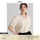 旅途原品（ltyp）時(shí)髦優(yōu)雅華夫泡泡格廓形U領(lǐng)小衫秋季簡(jiǎn)約百搭寬松上衣女 奶昔白-方格肌理 L-XL/165-170cm（現(xiàn)貨）