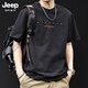 JEEP SPIRIT重磅美式復古短袖t恤男純棉夏季新款大碼高端鋼印立體字母體恤男黑色XL 合適140-160斤
