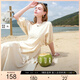 三彩2025夏季新款設(shè)計(jì)感連衣裙蝙蝠袖圓領(lǐng)收腰A字裙長(zhǎng)裙M