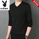 花花公子品牌長(cháng)袖t恤男秋冬季純色薄款內搭新款V領(lǐng)打底衫男休閑潮流上衣服 黑色V長(cháng) 2XL 【135-150斤】
