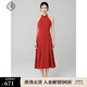 固執(zhí)（OBSTINATE）《喜行》2025夏季新中式釘珠立領(lǐng)橘紅提花無袖掛脖國風(fēng)連衣裙9147 橘紅 M