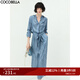 COCOBELLA渲染牛仔色印花襯衫裙女秋絲滑緞面通勤連衣裙FR922 藍色 M
