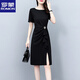 羅蒙（ROMON）黑色連衣裙子女裝夏季2024年新款小個(gè)子洋氣雪紡修身顯瘦時(shí)尚氣質(zhì) 黑色 L （105-115斤）
