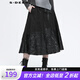 sdeer圣迪奧2022年春季新品個性腰帶肌理褶皺不規(guī)則A字長裙女裝S22181107 黑色/91 M/165