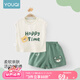 優(yōu)奇嬰兒衣服夏季薄款男寶寶短袖套裝純棉a類背心短褲兩件套夏裝外穿 小熊綠 80