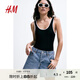 H&M女裝牛仔褲秋季基礎款時(shí)尚慵懶毛邊修身舒適辣妹短褲1222130 牛仔藍 170/84